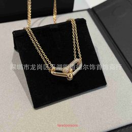 Top Quality Tifannissm necklace For women online store V gold material T home diamond studded horseshoe double ring handcrafted chain high