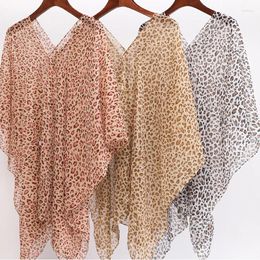 Scarves Fashion Leopard Print Silk Scarf Women Lace Transparent Sun Blouse Summer Beach Towel Bikini Cover Chiffon Sunscreen Shawl R5