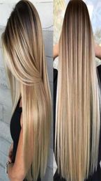 Details about Womens Blonde Wig Ombre Long Brown Gold Straight Black Synthetic Hair Wigs7438436