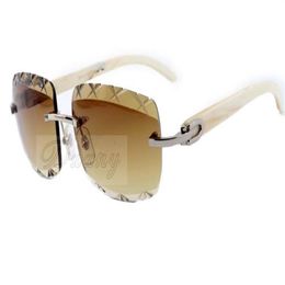 Factory direct new Colour carved lenses high-quality carved sunglasses 8300756 natural white horns mirror legs sunglasses size 5333W