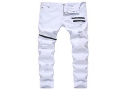 Men039s Jeans US Size Slim Fit Biker Men Multi Zipper Elastic Cotton Denim Red Black White 28422904108