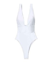Deep V White Plunging Thong Bathing Suit Women One Piece Swimsuit Bodysuit8966031