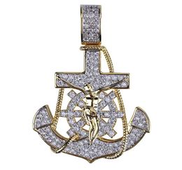 New Arrived 18K Gold Plated Anchor Necklace Pendant with 4MM Tennis Chain Rope Chain Iced Out Full Zircon Mens Jewelry2509978