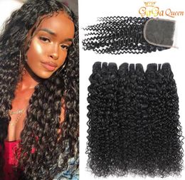 Unprocessed Brazilian Curly Hair Bundles With 4x4 Lace Closure Brazilian Kinky Curly Human Hair Extensios7184184