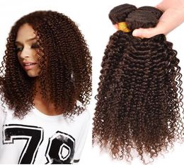 Brazilian Human Hair Brown Kinky Curly Extensions Weaves 3Pcs Unprocessed afro curly 4 Middle Brown Human Hair Bundles Real Pics1267619