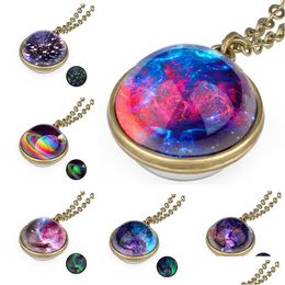 Pendant Necklaces Space Universe Pendant Glow In The Dark Necklace Glass Ball Luminous Starry Sky Necklaces Women Girls Fashion Jewelr Dh8Ls