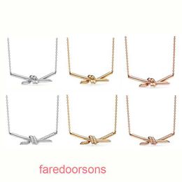 High Quality Tifannissm Stainless Steel Designer Necklace Jewellery Hot selling T home 925 sterling silver knot with diamond inlaid gold