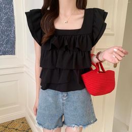 Women's Blouses Sweet Fresh Flying Sleeve Lace-up Top 2024 Summer Design Sense Loose Cropped Ruffled Shirt