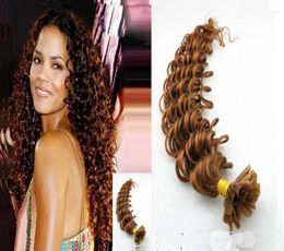 Brazilian virgin curly fusion human hair Deep wave u tip hair extension 100g 100s pre bonded hair extensions curly7267521