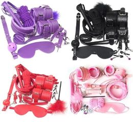 Massage 10 pcsset Exotic Sexy Products For Adults Games Leather Bondage BDSM Kits Handcuffs Sexy Toys Whip Gag Women Sexy Accesso6935403