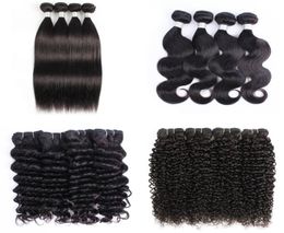 4 Bundle Brazilian Virgin Human Hair Bundles Body Wave Weaving Natural Black Afro Kinky Silky Straight Loose Deep Curly4389913