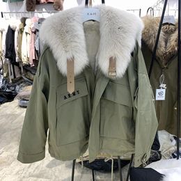 Jackets 2021 Fox Fur Parka Women Real Fur Coat with Fox Fur Collar Rex Rabbit Lining Winter Warm Fur Jacket Clothing S7946
