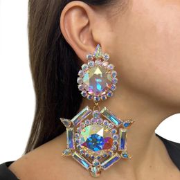 Dangle Earrings Stonefans Shiny AB Colour Rhinestone Geometric Vintage Oversize Round Crystal Party Fashion Jewellery