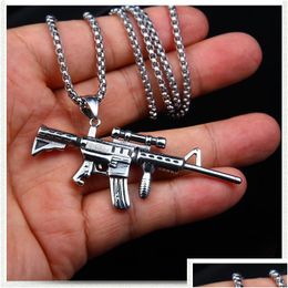 Pendant Necklaces Hine Gun Necklace Stainless Steel Pendant Chains Hip Hop Fashion Jewellery For Women Men Gift Will And Drop Delivery J Dhp6Z