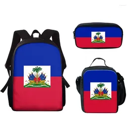 Backpack Hip Hop Youthful Haiti Flag 3D Print 3pcs/Set Student Travel Bags Laptop Daypack Lunch Bag Pencil Case
