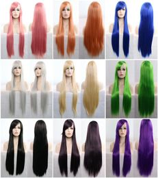 Long straight Cosplay wigs 80 cm allpurpose High temperature resistant Red Green Pink Blue Sliver Grey Synthetic Hair Salon Wigs8966535