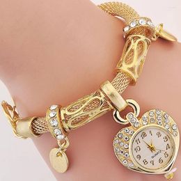 Wristwatches Ready Stock Women Bracelet Gold Silver Heart Hand Stainless Steel Chain Watch