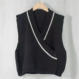Women's Vests 2024 Solid V-neck Tops Ladies Buttons Sleeveless Sweater Casual Autumn Winter Thin Fashion Loose Clothing
