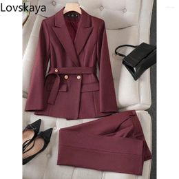 Women's Two Piece Pants Black Red Women Pant Suit Work Wear Formal 2 Set Female Blazer Jacket And Trouser