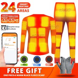 24 Area APP control Heated Jacket Thermal Underwear Women Men Ski Suit USB Electric Heated Clothing Shirt Winter Fishing 231229