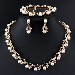 CANPEL Fashion Imitation Pearl Wedding Necklace Earring Set Bridal For Women Elegant Rhinestone Jewellery Sets Party Gift 240102