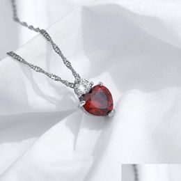 Pendant Necklaces Red Love Heart Necklace Diamond Pendant Necklaces Copper Sier Chains For Women Birthday Wedding Fashion Jewellery Will Dhjge