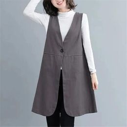 Pants Cotton Linen Vest Women Waistcoat New Spring Summer Loose Vneck Sleeveless Vest Top Long Grey Black Casual Vest Jacket Female