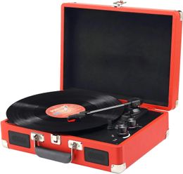 Vintage Phonograph Vinyl Record Player 3-Speed Bluetooth Turntable Portable Suitcase Built-in Speakers with RCA Output Aux in 240102