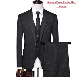 Men's Suits ( Jacket Vest Pants ) Checker Casual Business Office Mens Suit Set Of Three And Two Groom Wedding Dress Plaid Male