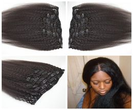 7pcs Peruvian Human Hair Full Head Natural Black Kinky straight Clip in Human Hair Extensions GEASY Hair6819254