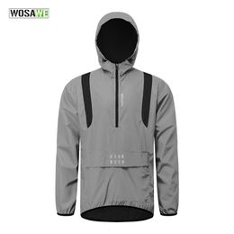 WOSAWE Full Reflective Cycling Jacket Hooded Windbreaker Windproof Waterproof Bicycle Clothes Wind Coat Road Bike Ride Tops240102