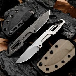 SATRE D2 Fixed Blade Knife With K Sheath Edc Outdoor Survival Self Defence Multi Tool Key Ring Tactical Hunting Straight