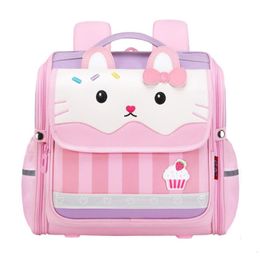 Cute Cartoon Children School Bag Pink Cat Backpack 3D rint Boys and Girls SchoolBags Primary First Grade Book 231229