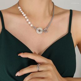 Pendant Necklaces Korean Version Of Temperament And Personality Unique Jade Stone Pearl Necklace Titanium Steel Jewellery