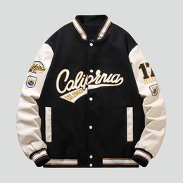 American Retro Embroidered Jackets Autumn And Winter baseball uniform mens handsome trendy PU Sleeve Loose Coat Plus size 11XL 240102