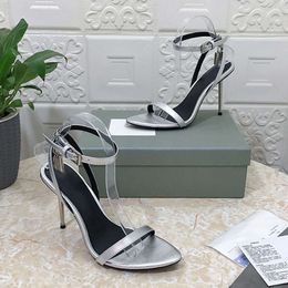 Women Sandals Padlock Naked Sandal Luxury Gold Heel Leather Pointy Strap Wedding Party Dress Shoes With Box 506