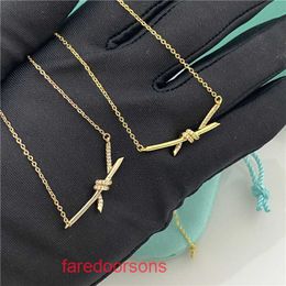 High Quality Tifannissm Stainless Steel Designer Necklace Jewellery New Bowknot Pendant Set with Diamond Knot Collar Chain Female Rose Go