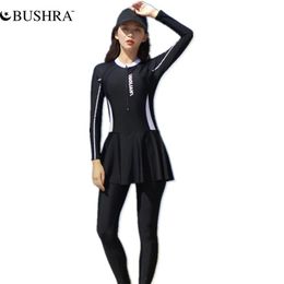 set Bushra Long Sleeve Muslim Swimwear Women Islamic Swimming Suit Bathing Suit Modest Swimsuit with Skirt Borkini Mujer Islamico