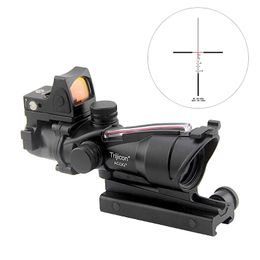 Tactical ACOG 4x32 Fibre Optics Red Illuminated Real Fibre Riflescope with RMR Micro Red Dot Sight Chevron Glass Etched Reticle 4x Magnification Scope