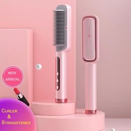 Straighteners Profissional Hot Combs Antiscalding Hair Straightener Brush Ceramic Hair Curler Heated Electric Smart Brush Hair Straightener