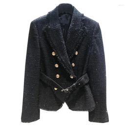 Women's Jackets 2024 Double Breasted Jacket Spring Autumn Slim Belt Short Coat Outwear Q38