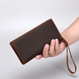 Wallets Men's Top Layer Cowhide Long Wallet Crazy Horsehide Clutch Purse Luxury For Male Coin Holder Money Clip Man