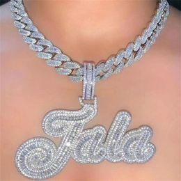 Bling CZ Men Women Necklace Gold Plated Custom Name Letters Pendant Necklace With 24inch Rope Chain Nice Jewelry Gift281z