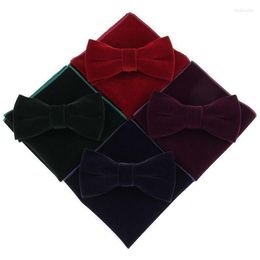 Bow Ties Sitonjwly Mens Velvet Bowtie Handkerchief Set For Men Banquet Business Necktie Butterfly Pocket Square Towel Custom LogoB299V