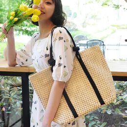 Evening Bags Hollow Paper Rope Large-capacity Woven Bag Fashion Disc Buckle Single-shoulder Straw Casual Women's Beach