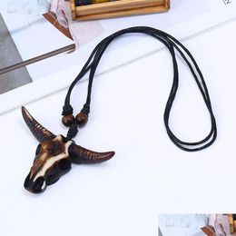 Pendant Necklaces Scpture Cow Head Necklaces Art Animal Pendant Fashion Jewellery Necklace For Women Men Home Decor Gift Drop Delivery J Dh1As