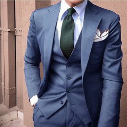 Custom Made Groomsmen Notch Lapel Groom Tuxedos Navy Blue Men Suits Wedding/Prom/Dinner 3 Pieces Blazer ( Jacket + Pants + Bow Tie + Vest ) Z67