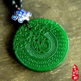 Authentic Necklace Pendant Dry Green Iron Dragon Health Emerald Fu Shou jade card Green Jade Pendant303i