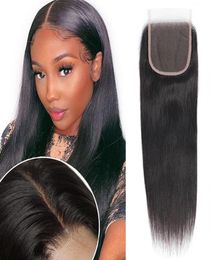 Brazilian Virgin Hair Straight 4x4 Lace Closure Natural Colour Preplucked With Baby Hair Can be Dyed9789517