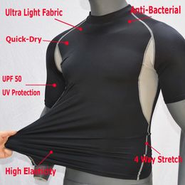 Wear Drop Ship Black/breathable Surf Upf 50 Rash Guard Shirt Short Sleeves Surfing Diving Suits Swimwear New Uv Swimming Rashguard